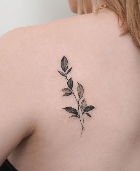 Black and Grey Leaves Shoulder Tattoo