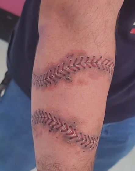 Baseball Seam Stitch Forearm Band Tattoo