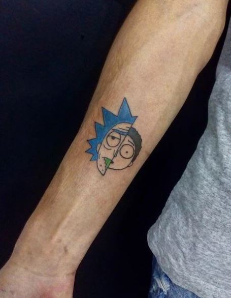Colored Half Rick and Half Morty Forearm Tattoo