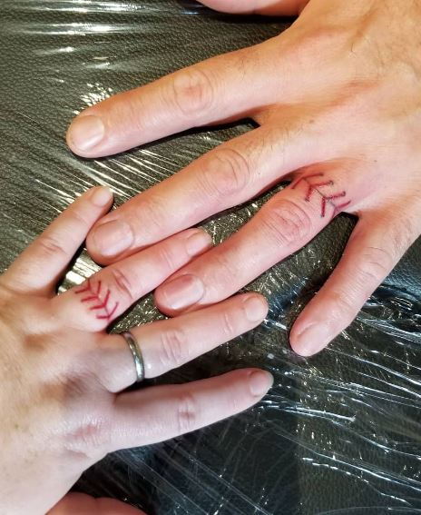 Baseball Seam Stitch Wedding Ring Finger Tattoo