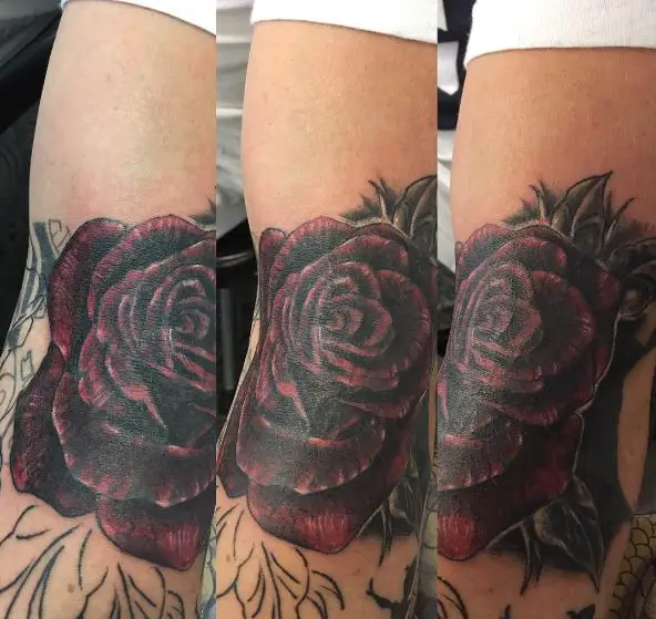 Red Gothic Rose Arm Tattoo