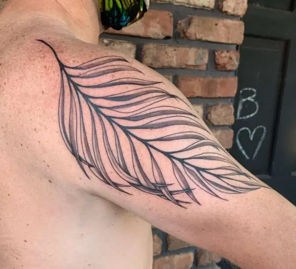 Grey Palm Frond Shoulder and Arm Tattoo