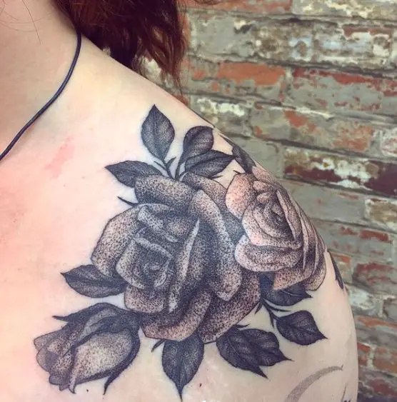 Colored Gothic Roses Shoulder Tattoo