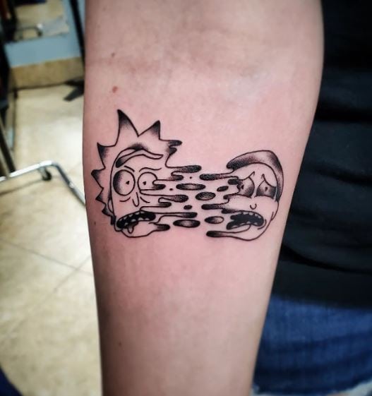 Grey Shaded Rick and Morty Forearm Tattoo