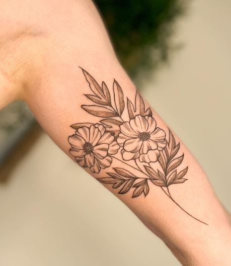 Cosmos Flower Inner Biceps Tattoo