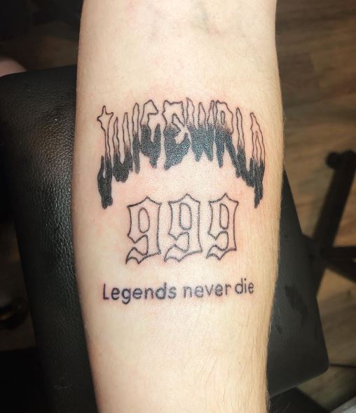 JUICE WRLD and 999 with Script Forearm Tattoo