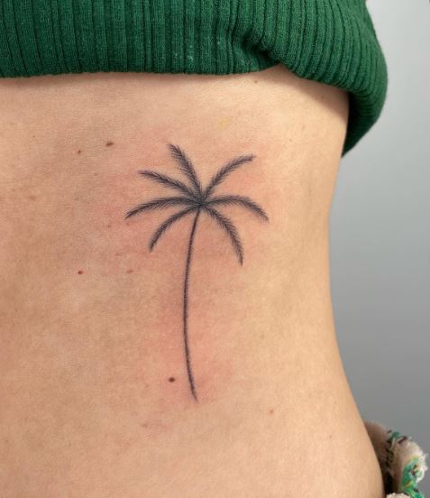 Grey Minimalistic Palm Tree Ribs Tattoo