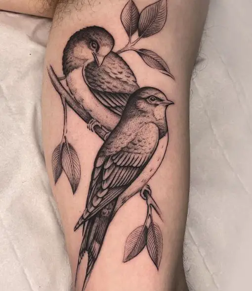 Branch and Two Birds Inner Biceps Tattoo