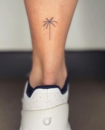 Grey Minimalistic Palm Tree Calf Tattoo