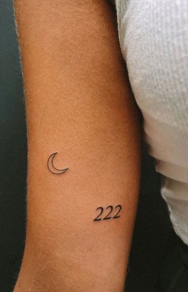 Half Moon and 222 Angel Number Biceps Tattoo