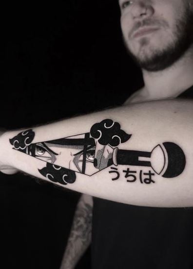 Dagger and Itachi Uchiha Forearm Tattoo