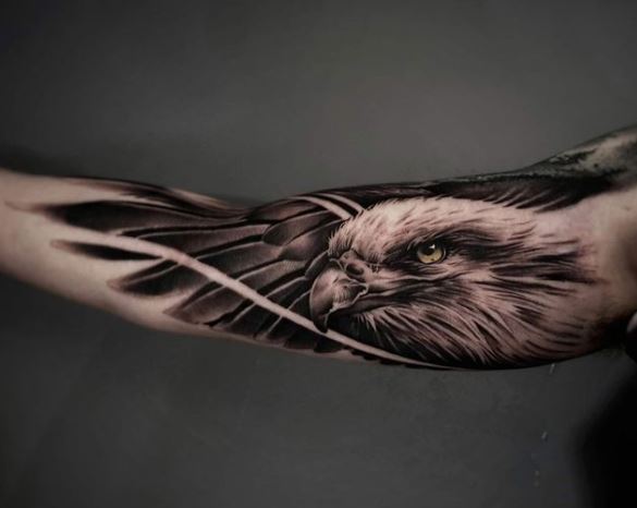 Realistic Eagle Inner Biceps Tattoo