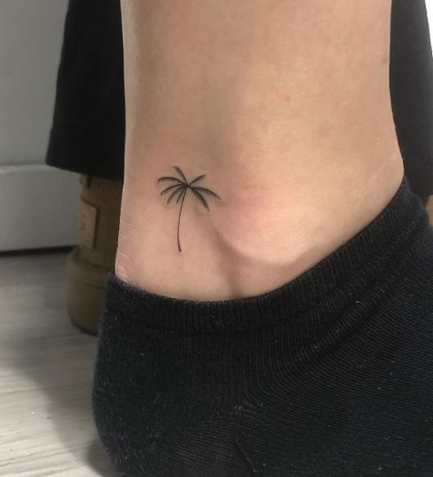 Black Minimalistic Palm Tree Ankle Tattoo