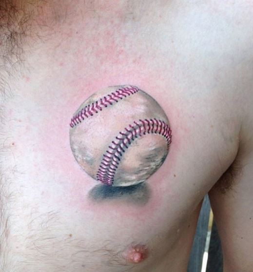 Baseball Ball with Red Stitches Chest Tattoo