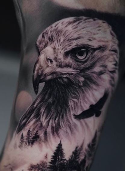 Realistic Eagle Inner Biceps Tattoo