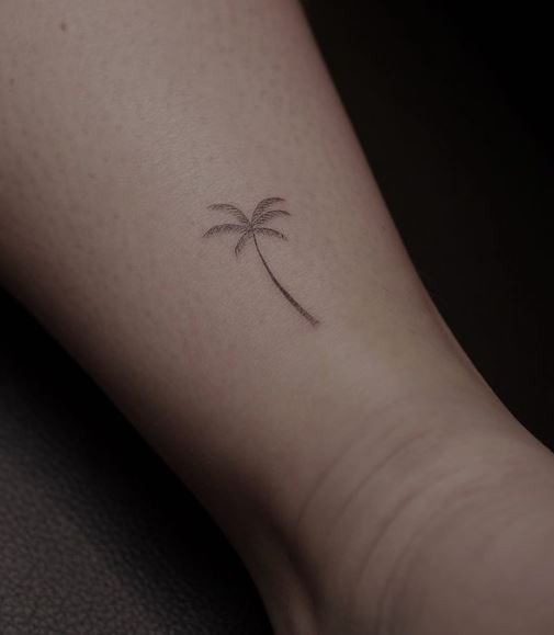 Grey Minimalistic Palm Tree Ankle Tattoo