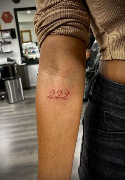 Red 222 Angel Number Forearm Tattoo