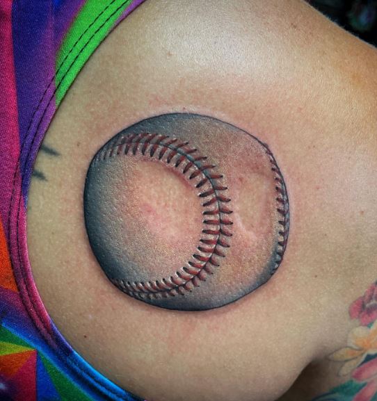 Colored Realistic Baseball Ball Back Tattoo