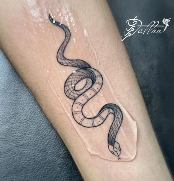 Grey Shaded Snake Forearm Tattoo