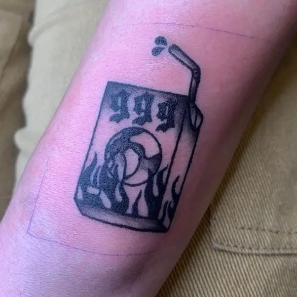 Black and Grey Juice Pack and 999 Forearm Tattoo
