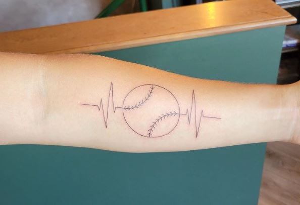 ECG and Baseball Ball Forearm Tattoo