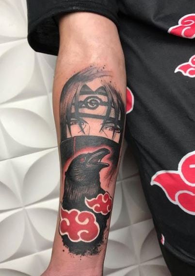 Crow and Itachi Uchiha Forearm Tattoo