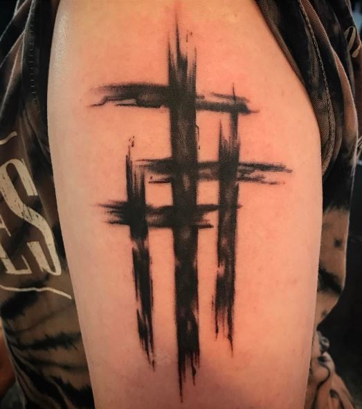 Black and Grey Three Cross Arm Tattoo
