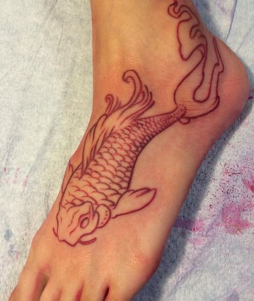 Red Koi Fish Foot Tattoo