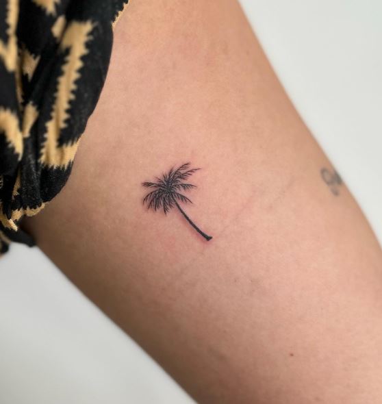 Black Shaded Minimalistic Palm Tree Arm Tattoo