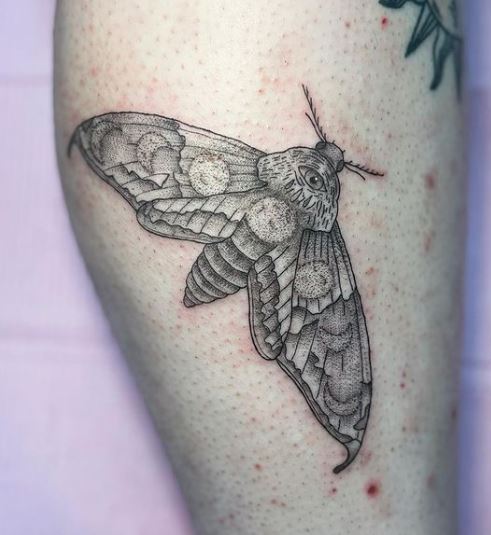 Moon Moth with Eye Gothic Leg Tattoo