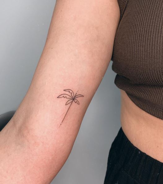 Grey Minimalistic Palm Tree Arm Tattoo