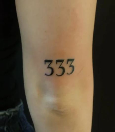 Black 333 Angel Number Elbow Tattoo