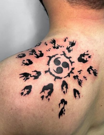 Black Sasuke Curse Mark Shoulder Tattoo