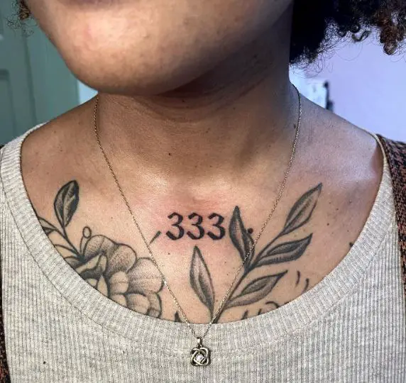 Black 333 Angel Number Chest Tattoo