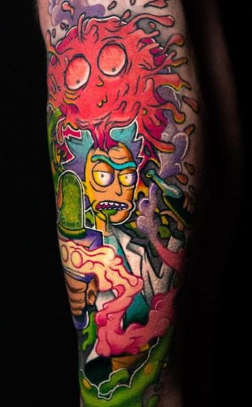 Colorful Monsters and Rick Sanchez Arm Tattoo