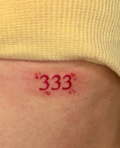 Red 333 Angel Number Ribs Tattoo