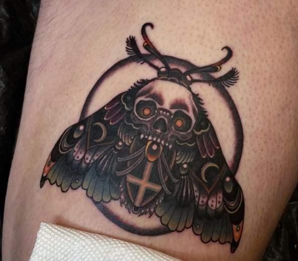 Gothic Death Moth with Skull Arm Tattoo