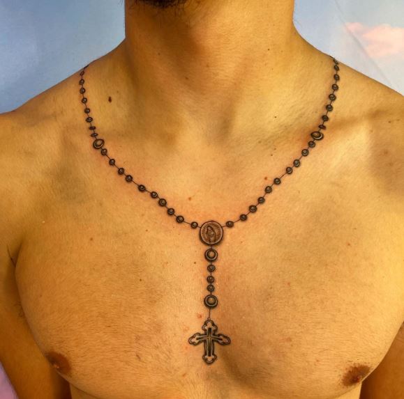 Rosary Collar Bones and Sternum Tattoo