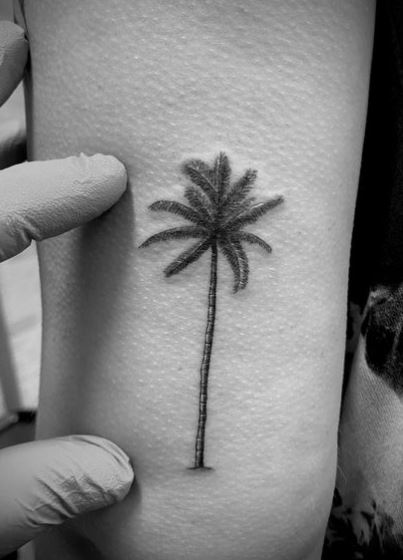 Black 3D Detailed Palm Tree Arm Tattoo