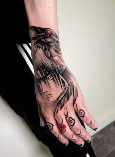 Crow and Itachi Uchiha Hand Tattoo