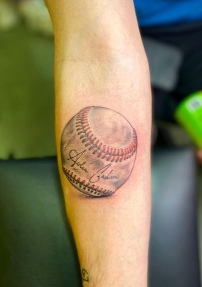 Baseball Ball with Autograph Forearm Tattoo