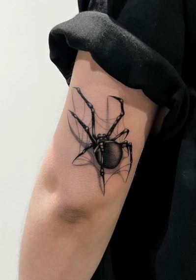 Black Widow with Spider Web Gothic Elbow Tattoo