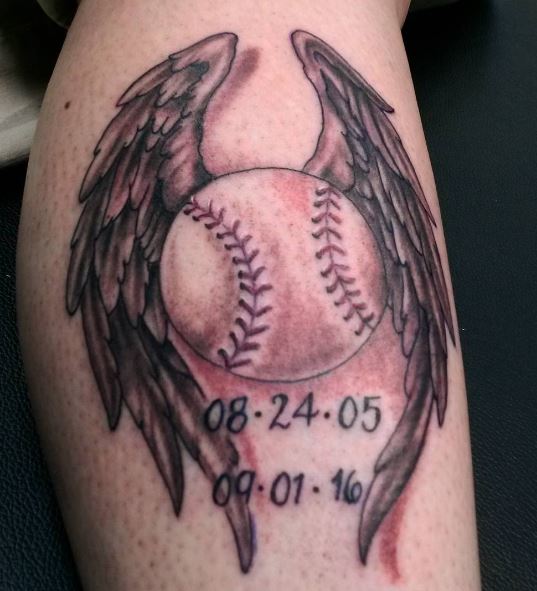 Dates and Baseball Ball with Wings Arm Tattoo