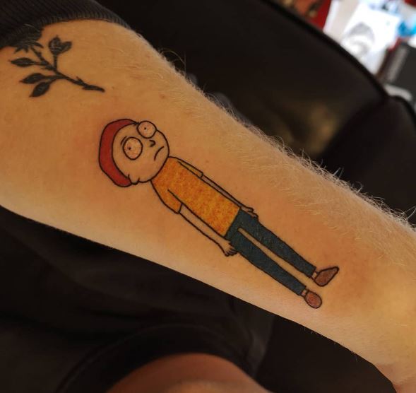 Colorful Morty Smith Forearm Tattoo