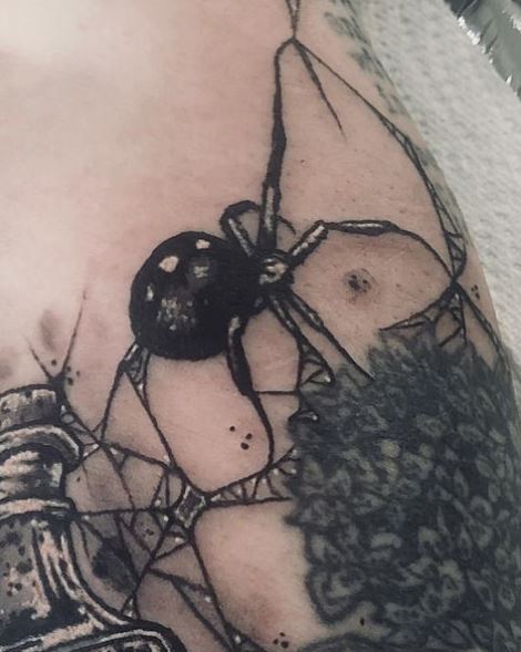 Black Widow with Spider Web Gothic Arm Tattoo