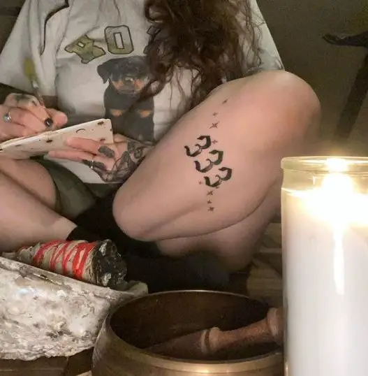 Stars and 333 Angel Number Leg Tattoo