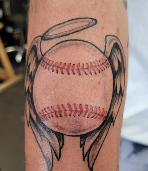 Baseball Ball with Wings and Halo Arm Tattoo