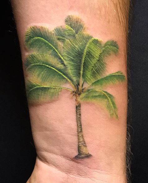 Colorful Detailed Palm Tree Wrist Tattoo