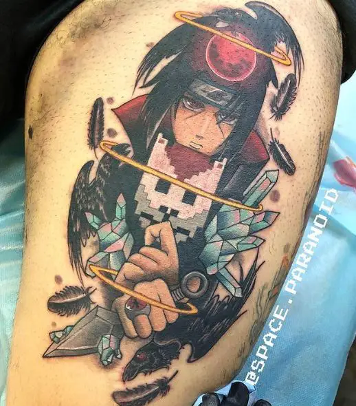 Itachi Uchiha with Anbu Mask and Dagger Thigh Tattoo