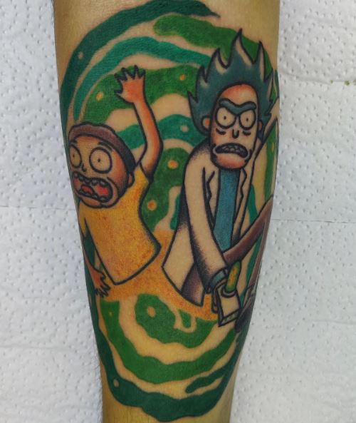 Rick and Morty Going Out From Portal Tattoo